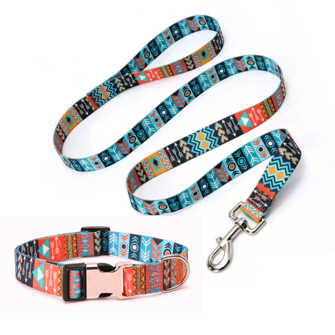 Mini Mabel Tribal Dog Collar and Lead Set Tiki Magic